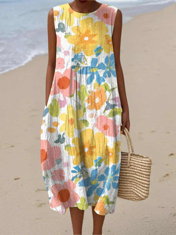 Light Pastel Flower Print Midi Dress