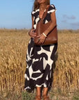 Patterned Deep V Midi Dress