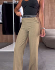 Casual Solid Color Zipper Pocket Straight Pants