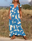 Patterned Deep V Midi Dress