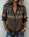 Western Style Printed Ruffle Short-Sleeve Blouse