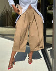 Solid-Color Elastic-Waist Tulip-Hem Cropped Pants