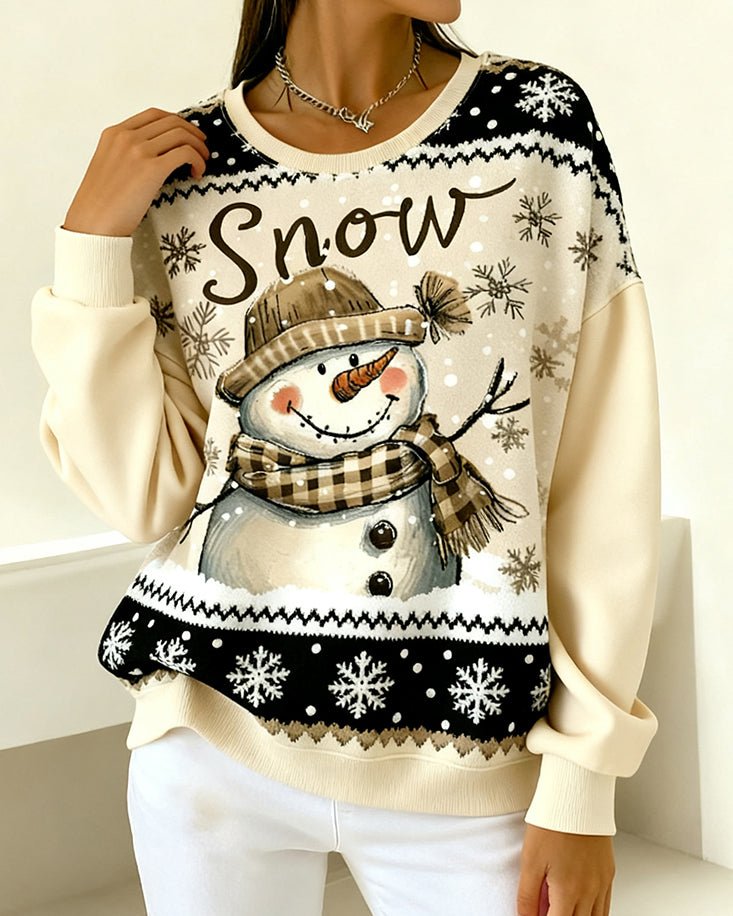 Long-Sleeved Snowman Print Sweatshirt