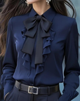 Bow Ruffle Long-Sleeved Shirt
