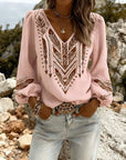Puffed Sleeve V-Neck Loose Blouse