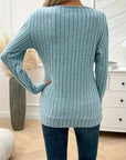 Pit Strip V-Neck Long Sleeve Sweater