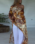 Fashionable Slit Printed Blouse