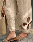 Textured Floral Pattern Cut-Out Hem Casual Pants