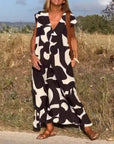 Patterned Deep V Midi Dress