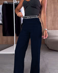 Casual Solid Color Zipper Pocket Straight Pants