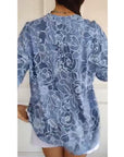 V-Neck Button-Down Printed Blouse