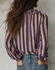 Deep V Vertical Striped Loose Blouse