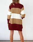 Women Contrast Sweater Cardigan with Pocket