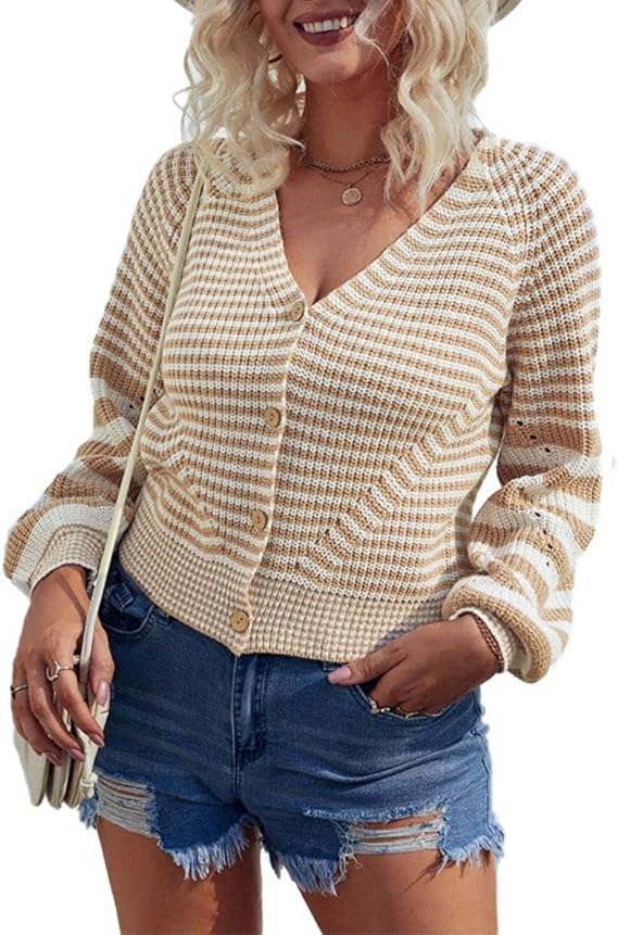 Women's V-Neck Button Front Long-Sleeved Knitted Cardigan