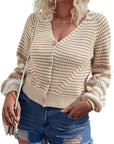 Women's V-Neck Button Front Long-Sleeved Knitted Cardigan