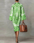 High-Neck Vintage Print Dress