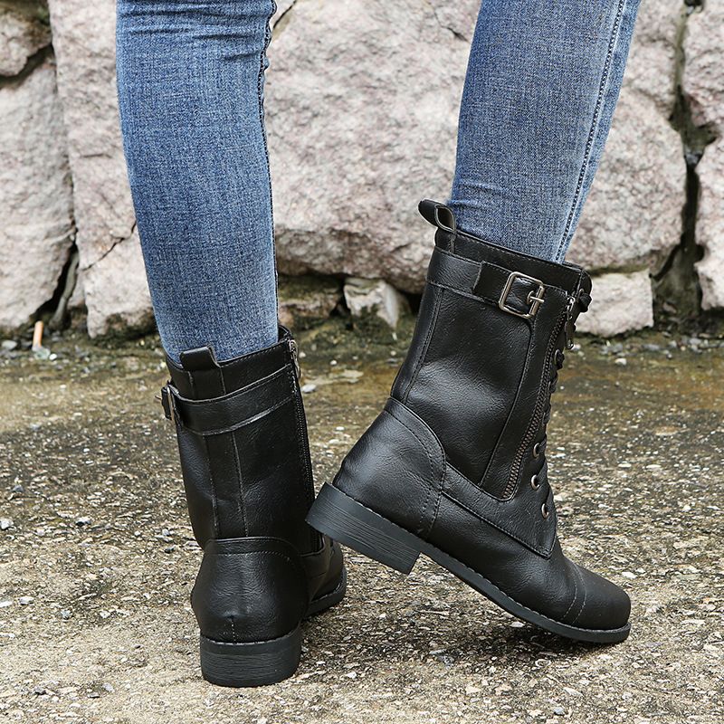 Women's Leather Orthopedic Shoes with Side Zip and Round Toe