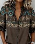 Western Style Printed Ruffle Short-Sleeve Blouse