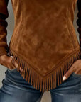 Half-Zip Asymmetric Fringe Sweatshirt