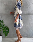 French Lantern Sleeve Notched Collar Printed Dress