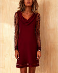Swing Collar Solid Color Patchwork Dress
