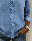 Ruffle V-Neck Long-Sleeve Blouse
