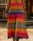 Striped Ethnic Style V-Neck Suspender Dress