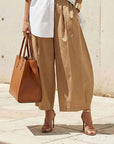 Solid-Color Elastic-Waist Tulip-Hem Cropped Pants