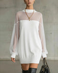 Lantern Sleeve Solid Color Patchwork Dress