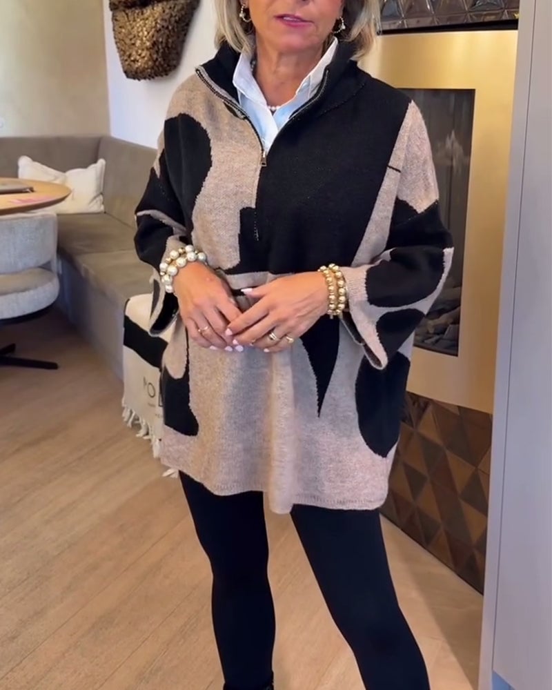 Half-Zip Stand Collar Fashionable Sweater