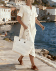 Stylish Button Design Small V-Neck Dress