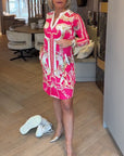 V-Neck Three-Quarter Sleeve Printed Straight Dress
