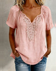 Lace Patchwork Short Sleeve Blouse