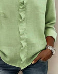 Ruffle V-Neck Long-Sleeve Blouse