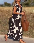 Patterned Deep V Midi Dress