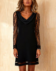 Swing Collar Solid Color Patchwork Dress
