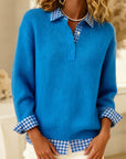 Solid Color Plaid Patchwork Sweater