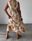 Leaf print casual sleeveless dress
