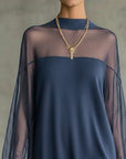 Lantern Sleeve Solid Color Patchwork Dress