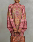 High-Neck Vintage Print Dress