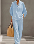 Stand Collar Batwing Sleeve Wide-Leg Pants Set