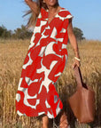 Patterned Deep V Midi Dress