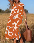 Patterned Deep V Midi Dress