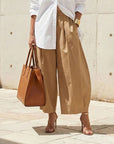 Solid-Color Elastic-Waist Tulip-Hem Cropped Pants