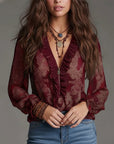 Half-Zip Ruffle Retro Blouse
