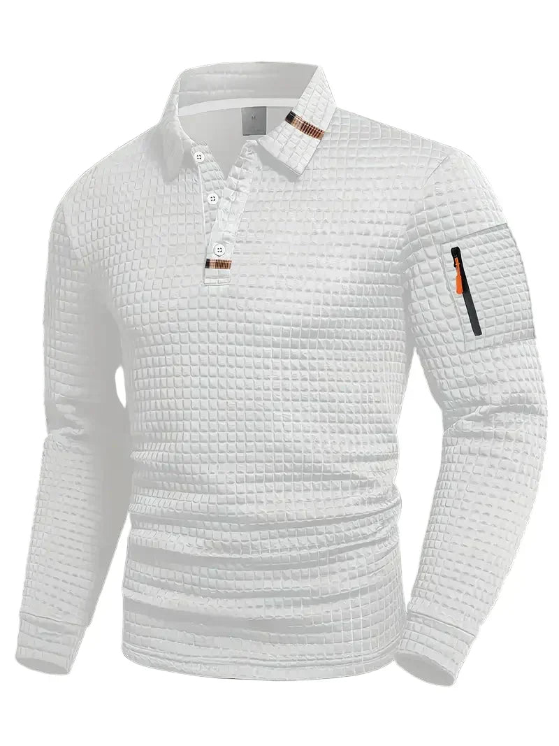 Aero Long Sleeve Polo Shirt | Textured Finish, Zip Sleeve Pocket 2