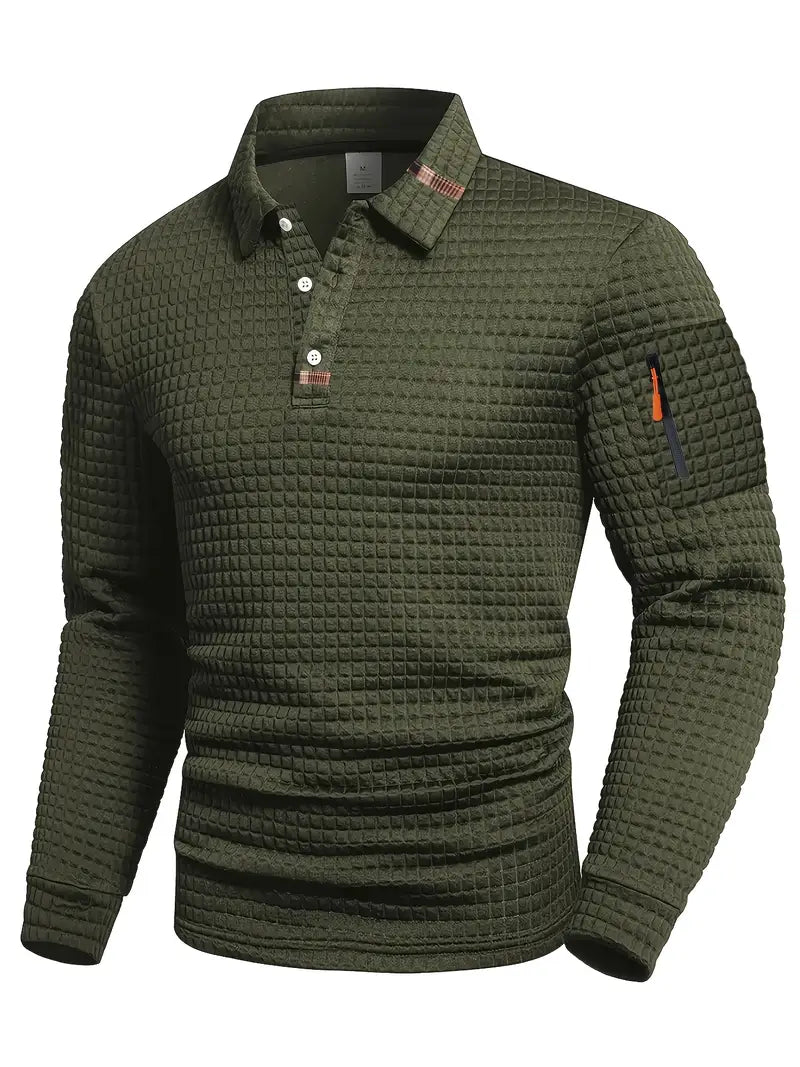Aero Long Sleeve Polo Shirt | Textured Finish, Zip Sleeve Pocket 4