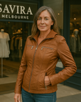 Waterproof Women's Leather Jacket with Hood