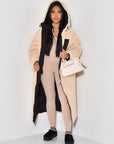 Long Puffer Coat with Fleece Lining and Hood