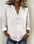 Chara Lightweight Blouse | Ruffled V-Neck, Long Sleeve Tops 1